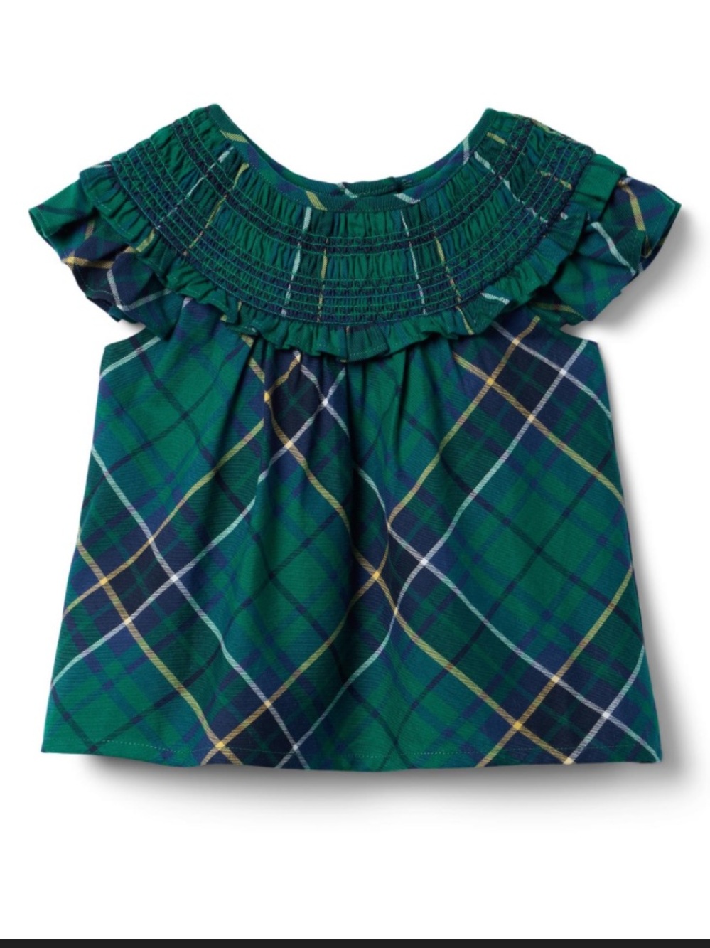 Janie and Jack Green Plaid Ruffle-Smock Blouse